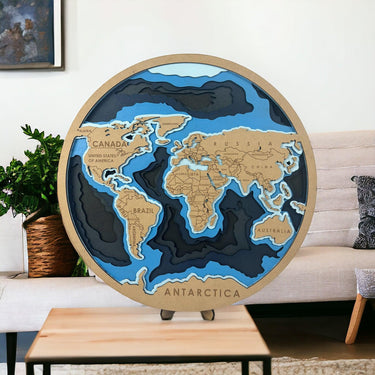 World Map 6 Layer Laser Cut Wood Art Sculpture