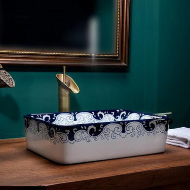 Peony Blue & White Porcelain Counter Top Basin