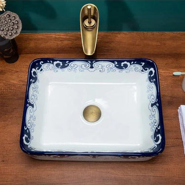 Peony Blue & White Porcelain Counter Top Basin