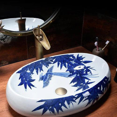 Bamboo Leaf Porcelain Counter Top Basin