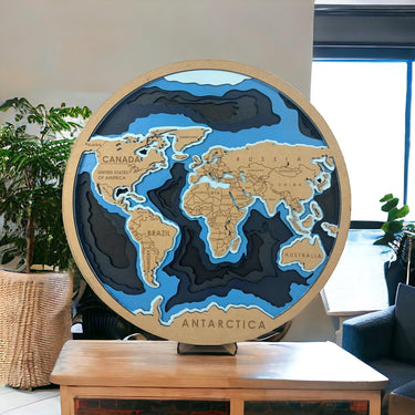 World Map 6 Layer Laser Cut Wood Art Sculpture