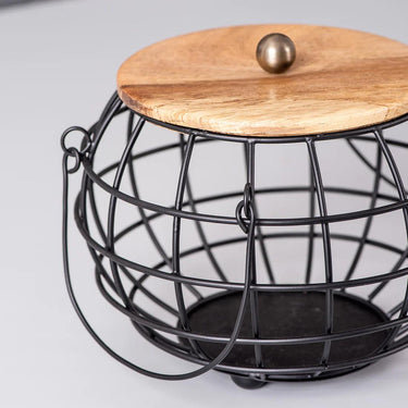 Wire Basket with Lid in Black Color