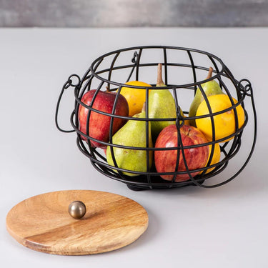 Wire Basket with Lid in Black Color