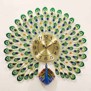 Peacock Metal Wall Clock Luxury, Large - Premium Edition