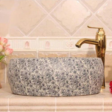 Floral Pattern Porcelain Counter Top Basin