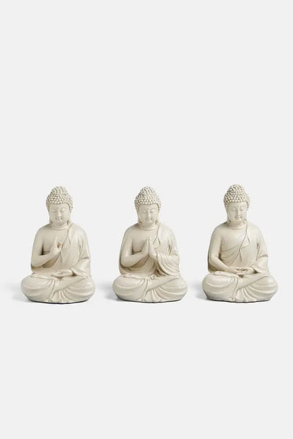 LORD BUDDHA STATUE IN THREE DIFFERENT POSITIONS : OFF-WHITE