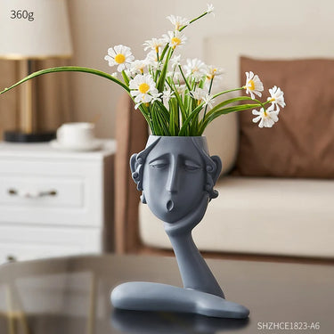 HUMAN THINKING SHOWPIECE CUM TABLE PLANTER : GREY