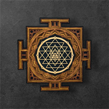 Shree Yantra 6 Layer Laser Cut Wood Art Sculpture