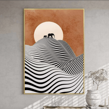 Setting Sun And Mountain Abstract Painting