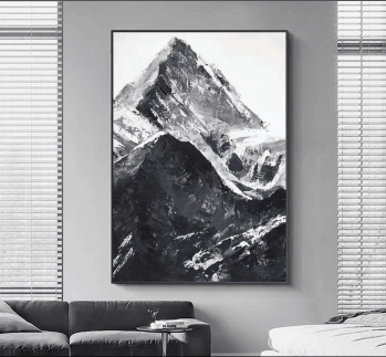 Black White Snow Mountain Painting Abstract Painting Mountain Vertical Large Modern Wall Art