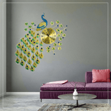 Metal 3D Peacock Big Size Wall Clock for Home