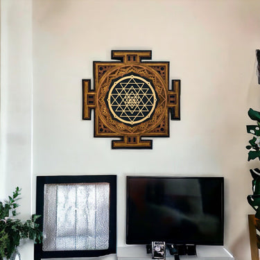 Shree Yantra 6 Layer Laser Cut Wood Art Sculpture