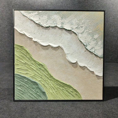 Abstract Beach Handmade Painting In Acrylic Green And White Color 80*80