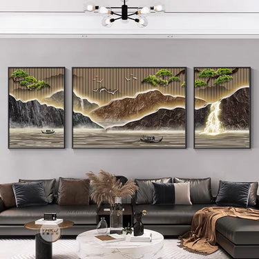 Flowing Water Making Money Living Room Crystal Porcelain Painting (40*60*2+60*80 CM)