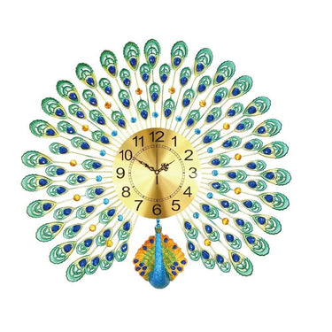 Peacock Metal Wall Clock Luxury, Large - Premium Edition