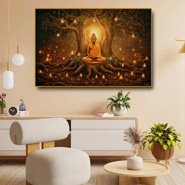 Gautam Buddha getting Enlightenment Canvas Wall Painting (36 x 24 Inches )