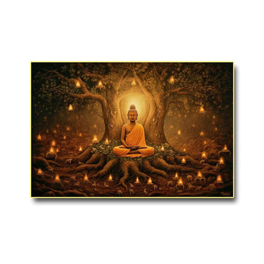 Gautam Buddha getting Enlightenment Canvas Wall Painting (36 x 24 Inches )