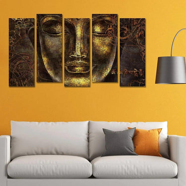 Dhyan Samadhi Gautam Buddha Wall Painting (Set of 5)