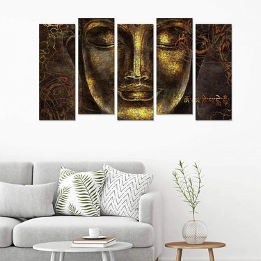 Dhyan Samadhi Gautam Buddha Wall Painting (Set of 5)