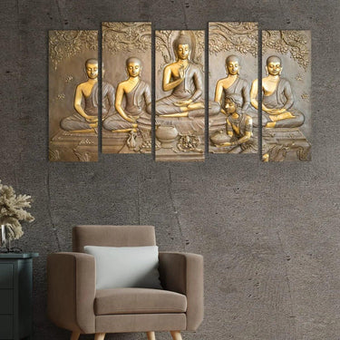 Special Whispers of Nirvana Gautam Buddha Wall Painting (Set of 5)