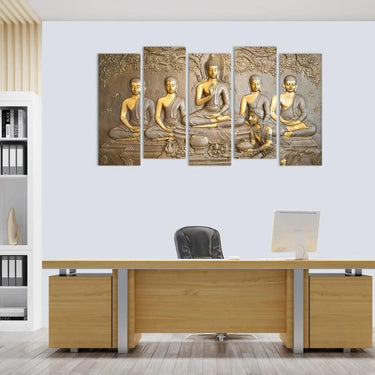 Special Whispers of Nirvana Gautam Buddha Wall Painting (Set of 5)