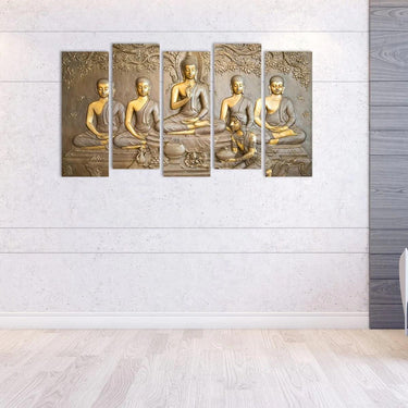 Special Whispers of Nirvana Gautam Buddha Wall Painting (Set of 5)