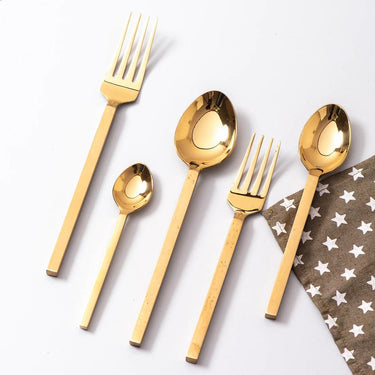 Cutlery Set for Dining Table Stylish Spoon Fork and Knife Set Dinner Cutlery Set of 5 Gold