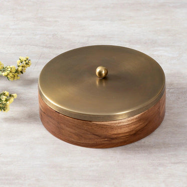 Classic Acacia Wood Masala Box - Gold