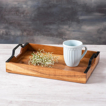 Inseparables Teak Wood Serving Tray - Black