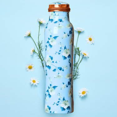 Soothing Interiors Floral Print Pure Copper Leak-Proof, Eco-Friendly, BPA Free and Non-Toxic 950 ml Water Bottle