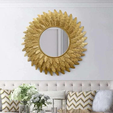 Round Metal Leaf Mirror