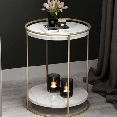 Soothing Interiors Tow Layers Marble Side Table (Gold)