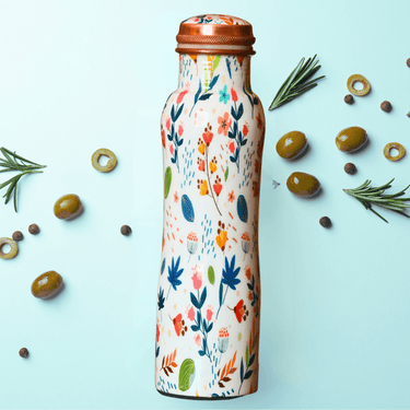 Soothing Interiors Flower Print Pure Copper Leak-Proof, Eco-Friendly, BPA Free and Non-Toxic 950 ml Water Bottle