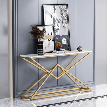 Pyramid Design Console Marble Table Golden Metal Finish